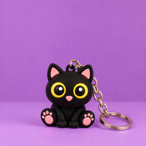 Porte-clés chat noir aux grands yeux