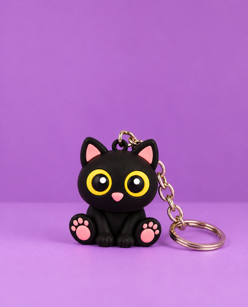Porte-clés chat noir aux grands yeux
